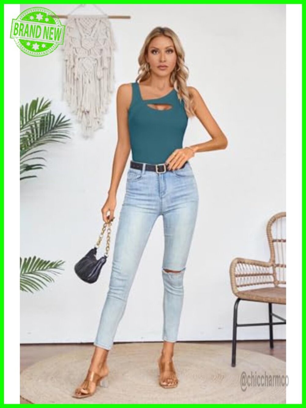 Ribbed Tank Top Cutout Sleeveless Sexy Y2K Fitted Summer Top Stretchy - Picture 5 of 7